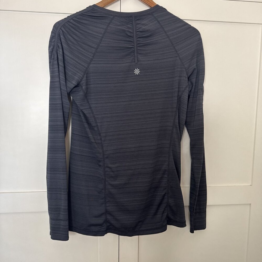 Athleta Womens Med Athletic Shirt Long sleeve Quarter zip Dk Gray zipper sleeve - Picture 12 of 12